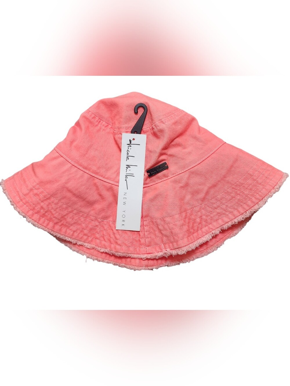 Nicole Miller New York Cotton Twill Bucket Hat Frayed Edge Sugar Coral One Size
